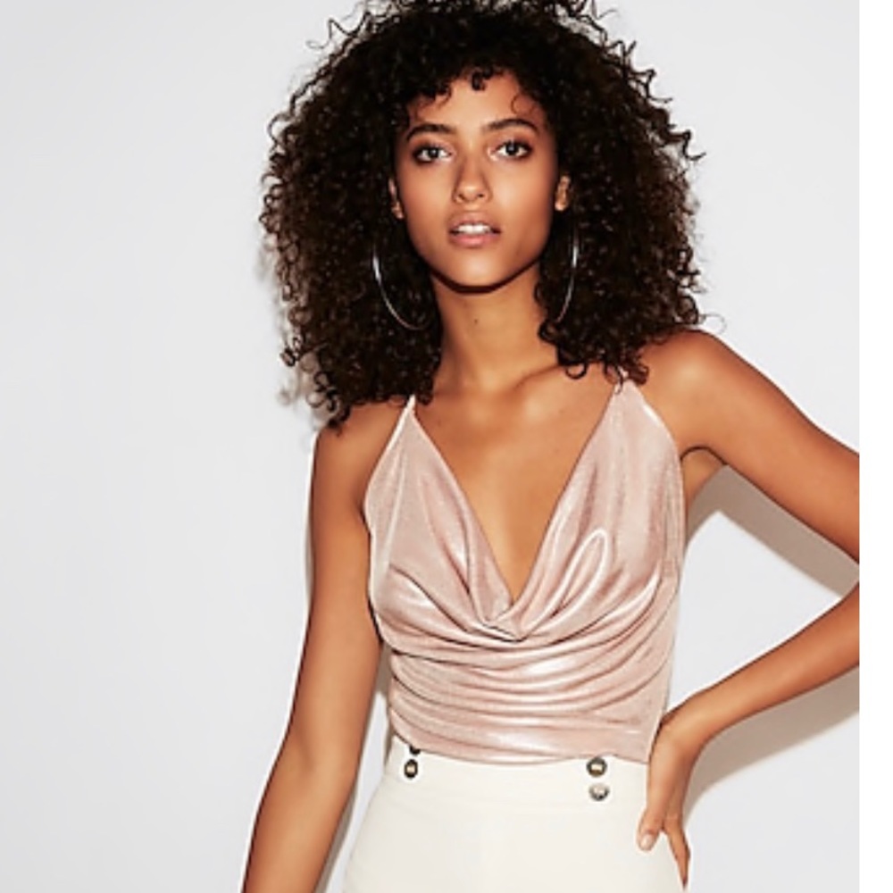 SHIMMER HALTER COWL NECK CAMI